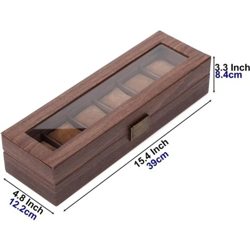 6 Slot PU Leather Watch Box Organizer Watch Case with Glass Top Luxury Watch Box